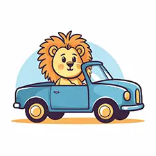 Lion Driving Car Coloring Page