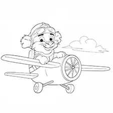 Lion Flying Airplane Coloring Page Black & White