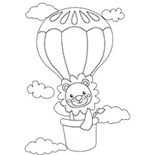 Lion In A Hot Air Balloon Coloring Page Black & White