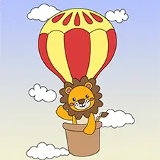 Lion In A Hot Air Balloon Coloring Page