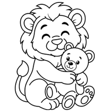 Lion Hugging A Bear Coloring Page