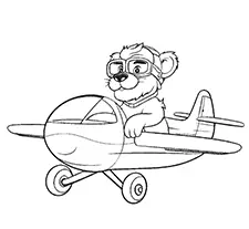 Lion Plane Pilot Coloring Page Black & White