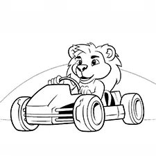 Lion Racing Car Driver Coloring Page Black & White