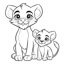 Lioness & Cub Coloring Page Black & White