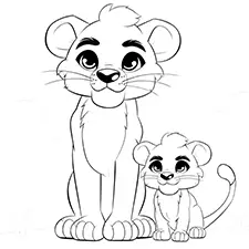 Lioness & Baby Lion Coloring Sheet Black & White