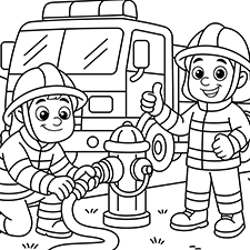 Little Firemen Kids Coloring Page
