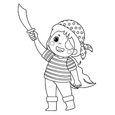 Little Pirate Girl With A Sword Coloring Sheet Black & White