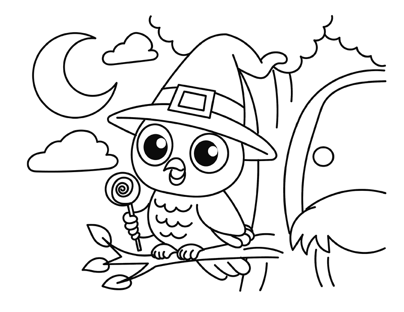 Lolipop Owl Coloring Page