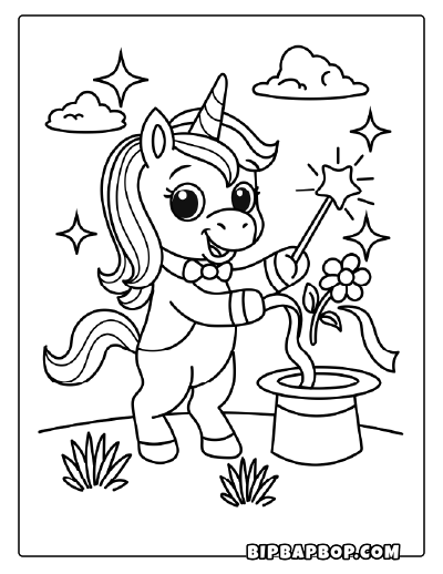 Magician Unicorn Coloring Page