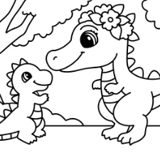 Mama and Baby Dinosaur Coloring Page