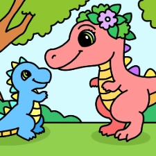 Mama and Baby Dinosaur Coloring Page