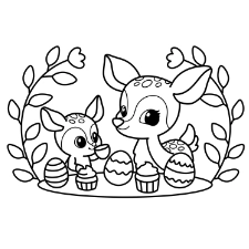 Mama Deer And Fawn Easter Teatime Coloring Page