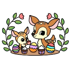 Mama Deer And Fawn Easter Teatime Coloring Page