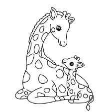 Mama Giraffe And Calf Coloring Page