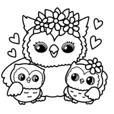 Mama Owl And Owlets Coloring Page