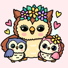Mama Owl And Owlets Coloring Page
