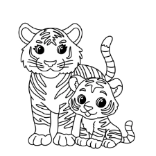Mama Tiger And Cub Coloring Page
