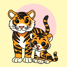 Mama Tiger And Cub Coloring Page