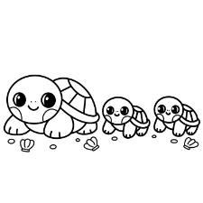 Mama Turtle And Hatchlings Coloring Page