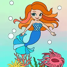 Mermaid & Sea Anemones Coloring Page