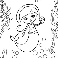 Mermaid & Bubbles Coloring Page Black & White