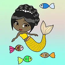 Mermaid & Colorful Fish Coloring Sheet