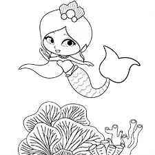 Mermaid & Corals Coloring Sheet Black & White