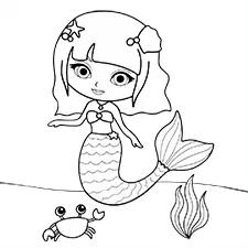 Mermaid & Crab Printable Black & White