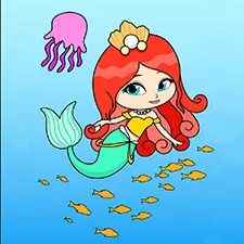 Mermaid & A School Of Fish Coloring Pages