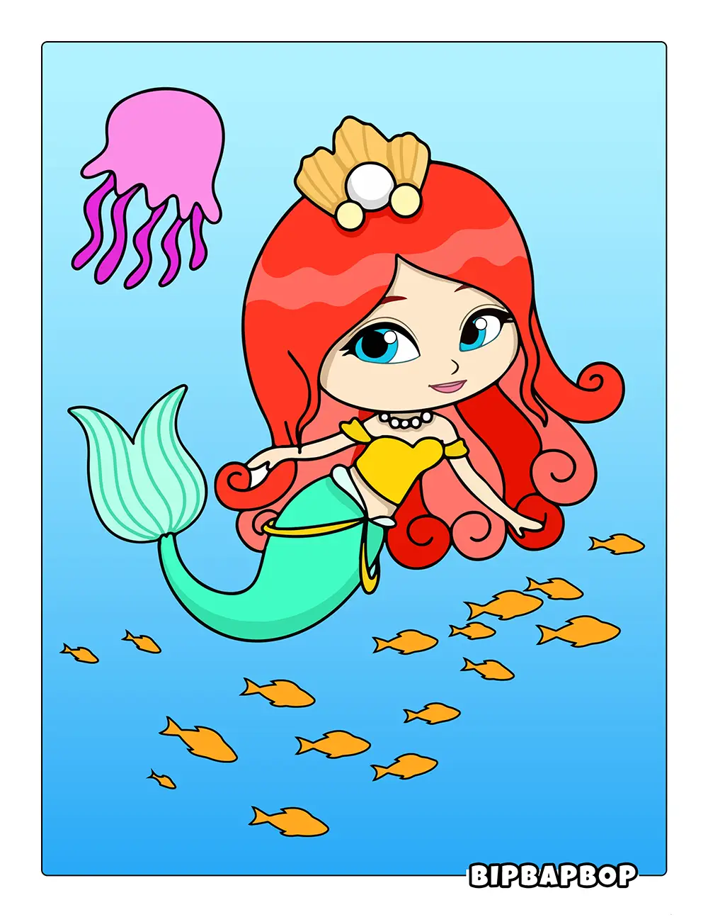 Mermaid & A School Of Fish Printable