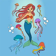 Mermaid & Jellyfish Coloring Page