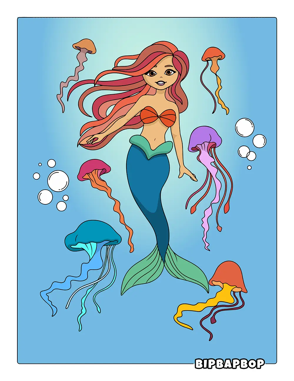 Mermaid With Jellyfish Printable