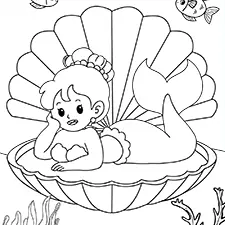 Mermaid Lying On A Shell Black & White
