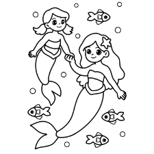 Mermaid Mom And Daughter Coloring Page