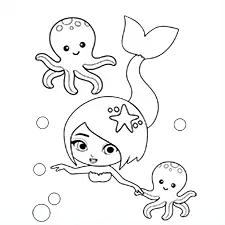 Mermaid & Octopus Coloring Sheets Black & White