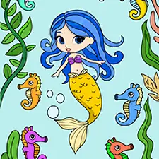 Mermaid & Seahorses Coloring Pages