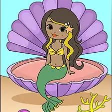 Mermaid In A Shell Coloring Page