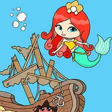 Mermaid & Shipwreck Coloring Page