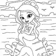 Mermaid At Sunset Coloring Page Black & White