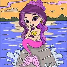 Mermaid At Sunset Coloring Page