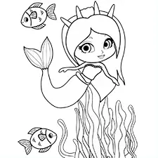 Mermaid With A Tiara Printable Black & White