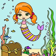 Mermaid With A Treasure Chest Colouring Page 