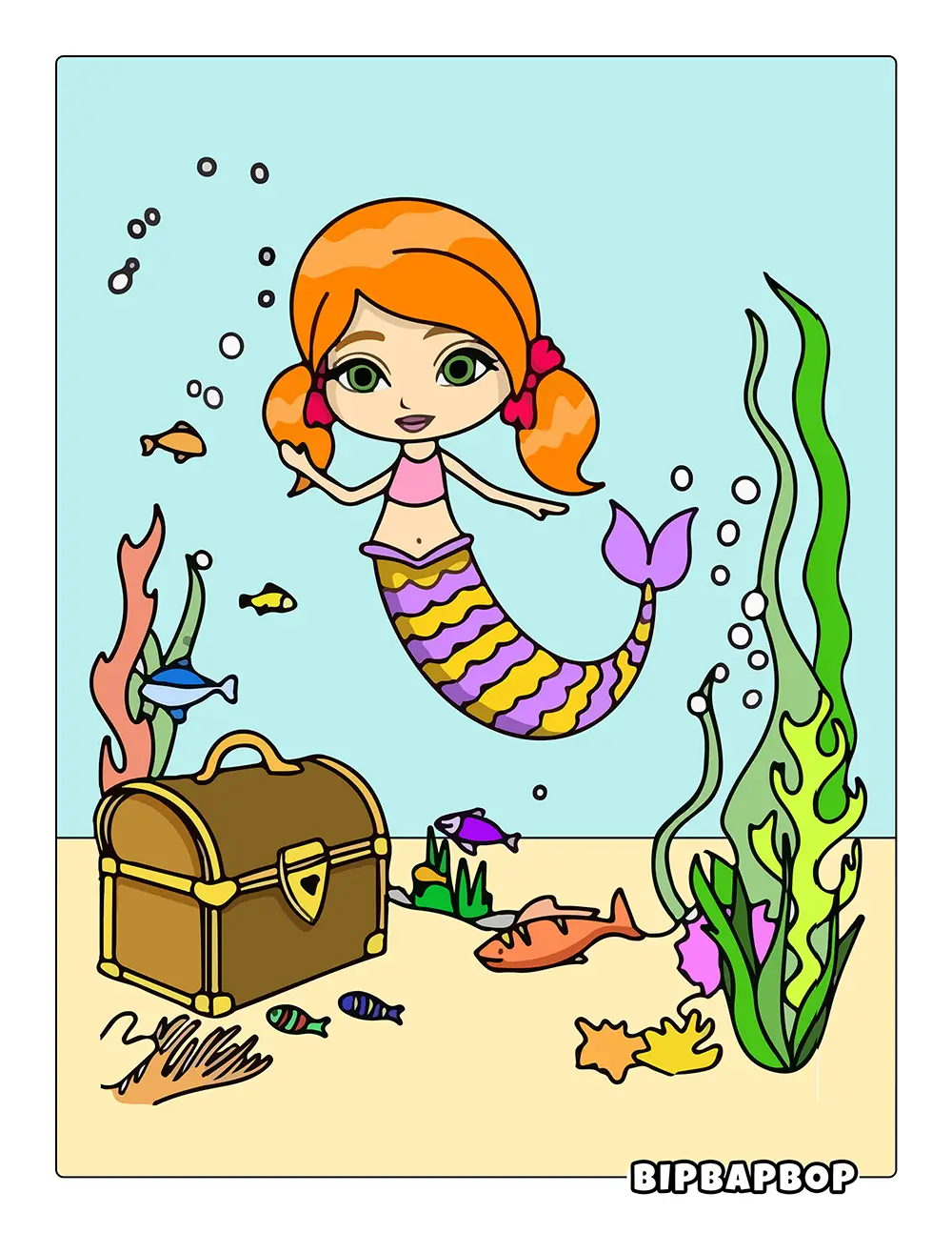 Mermaid With A Treasure Chest Printable