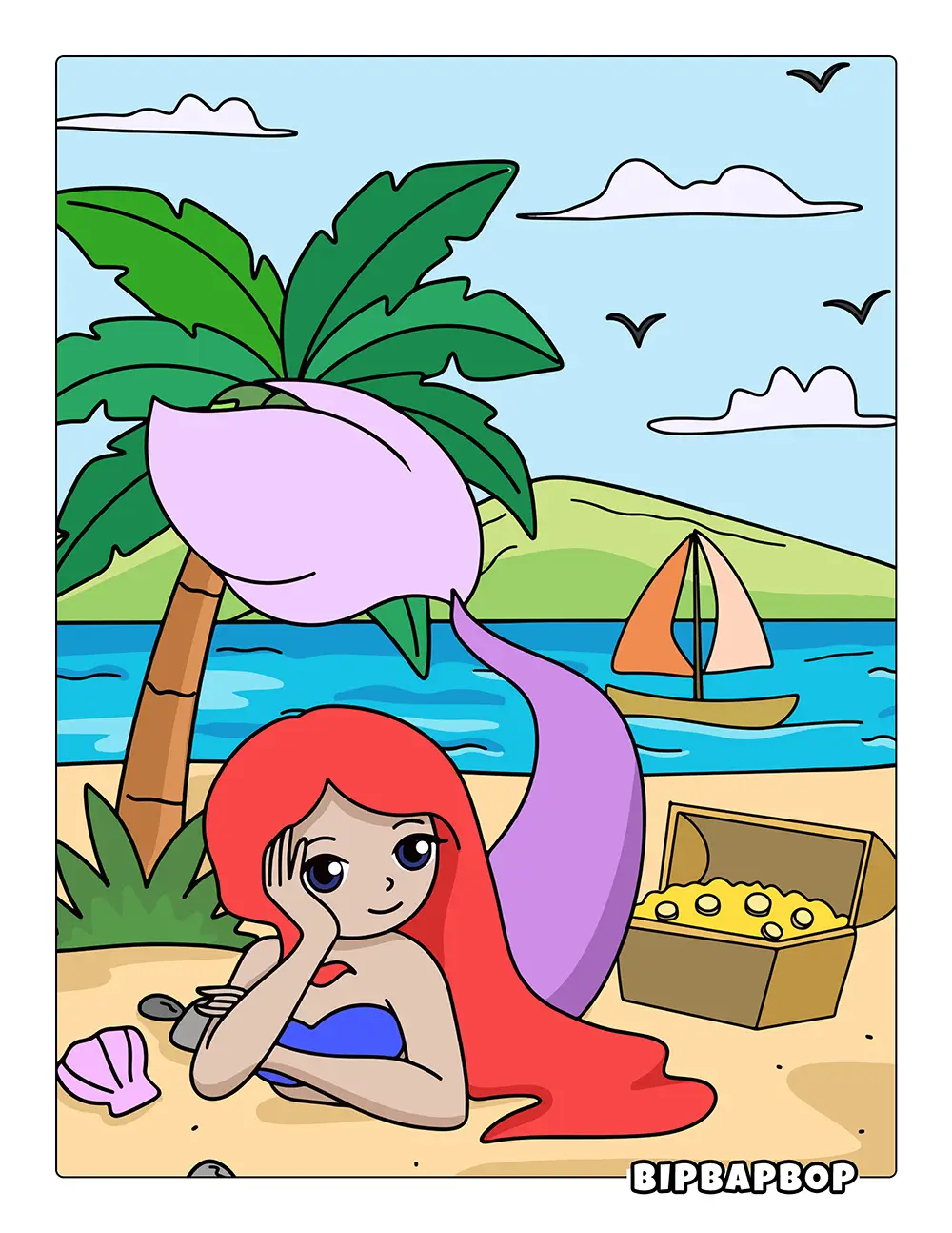 Mermaid On Treasure Island Printable