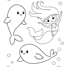 Mermaid & Whales Printable Black & White