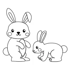 Two Bunnies Playing Together Coloring Page Black & White