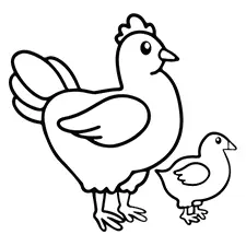 Mommy & Baby Chicken Coloring Page Black & White