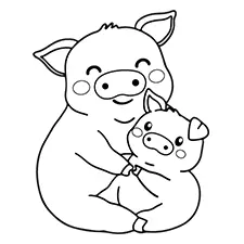 Mommy and Baby Pig Coloring Page B&W