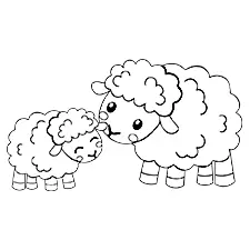 Mommy & Baby Sheep Coloring Page B&W