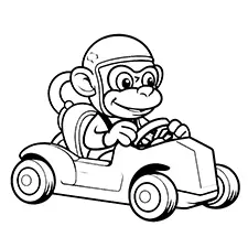 Monkey Car Driver Coloring Page B&W